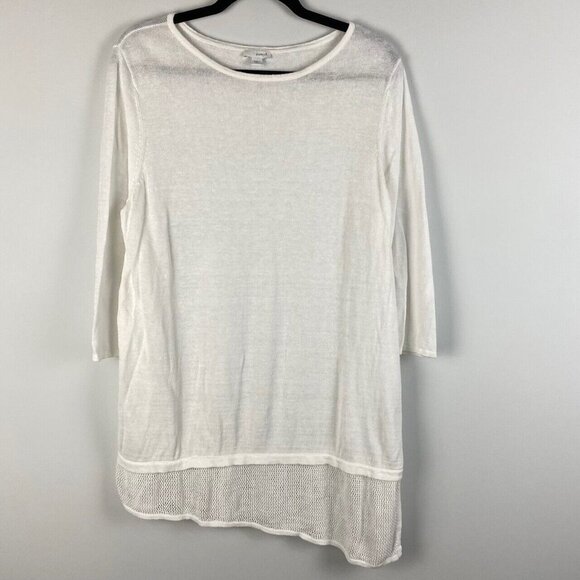 J. Jill Pure Jill Linen Blend Knit Tunic Top White 3/4 Sleeves Size Large - Picture 1 of 9